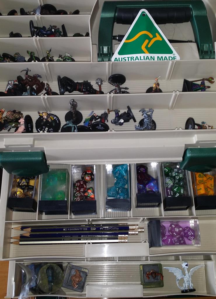 D&D Miniatures organised in Fishing Tackle Box