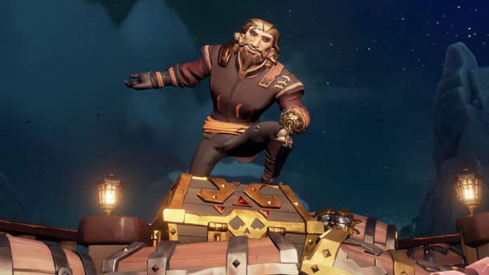 Pirate on a gold treasure chest